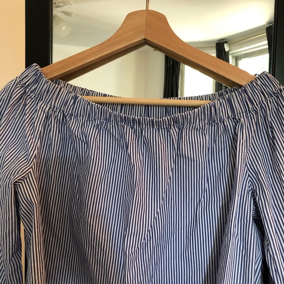 Zara off the shoulder poplin blouse - white/blue - Picture 8 of 15
